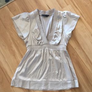 Light grey silk short sleeve top